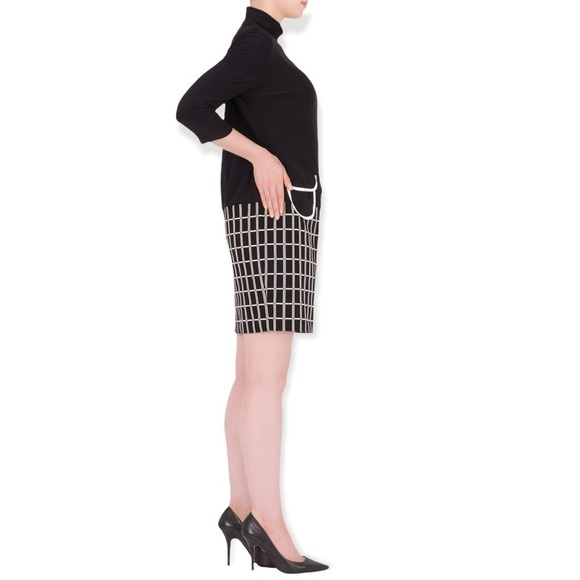 JOSEPH Ribkoff Cold Shoulder Geometric Check Black White Sheath Mini Dress, 8 - Picture 8 of 9